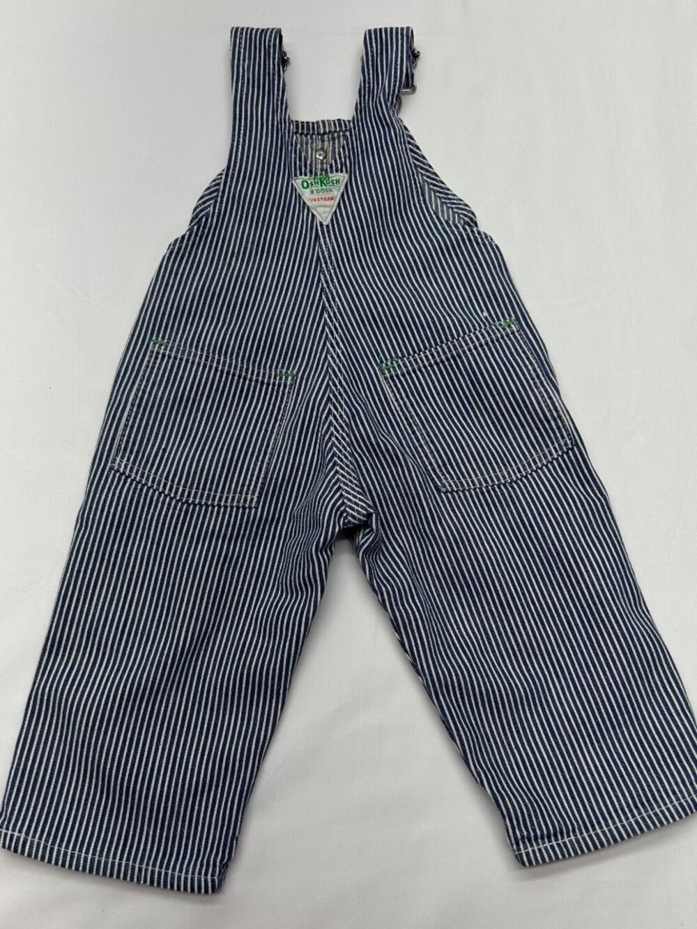 Vintage OshKosh BGosh Sanforized Blue & White Striped Overalls Adjustable Straps - Picture 2 of 16